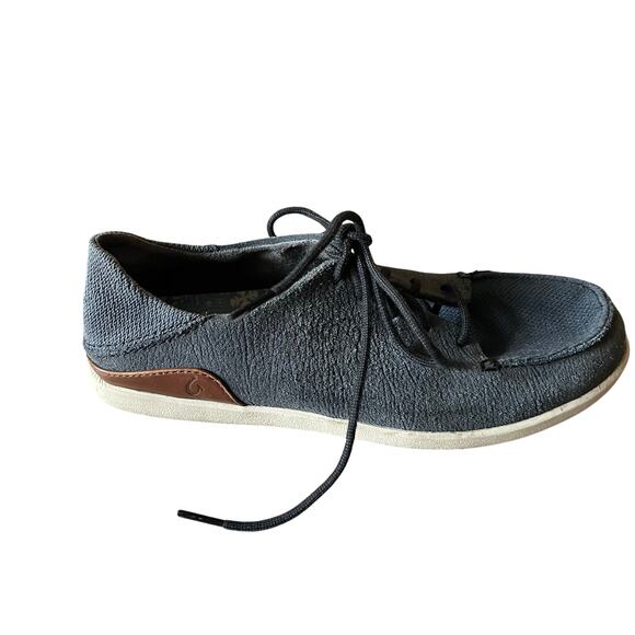 OluKai Shoes Mens 8.5 Blue Gray Manoa Leather Convertible Lace Up Casual Comfort - Picture 7 of 9